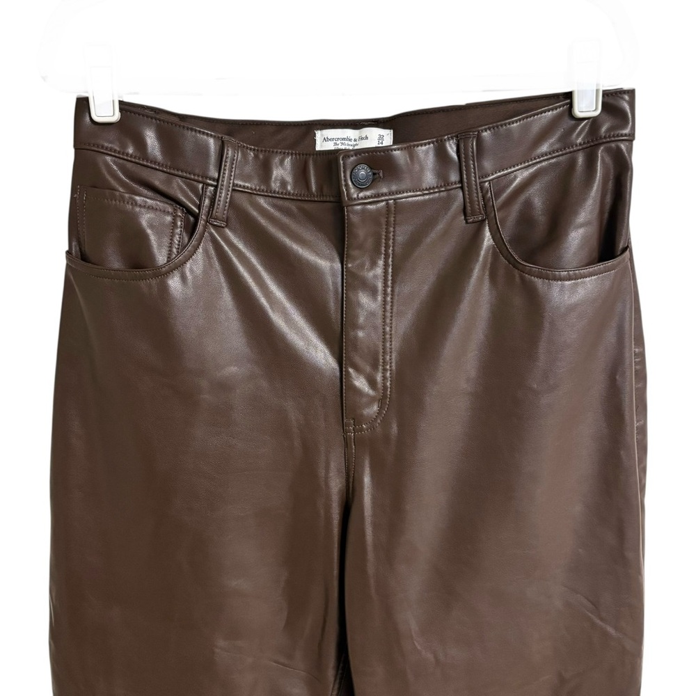 Abercrombie & Fitch Curve Love 90s straight high rise vegan leather pants 14 - Picture 3 of 11